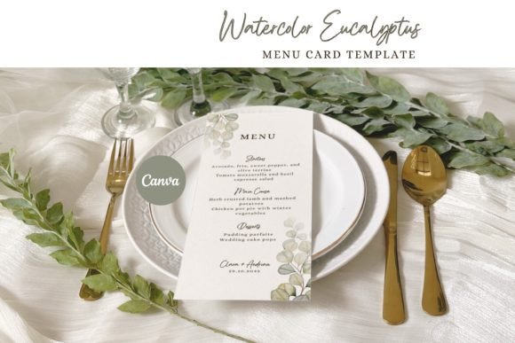 Download Watercolor Eucalyptus Wedding Menu Card - Wedding Collection