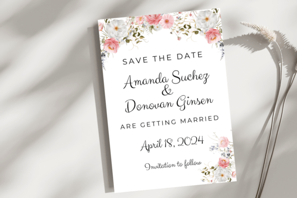 Download Pink and White Floral Save the Date Card - Date Collection