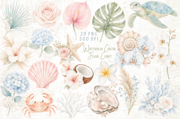 Download Watercolor Coastal Floral Clipart PNG - Premium Resources