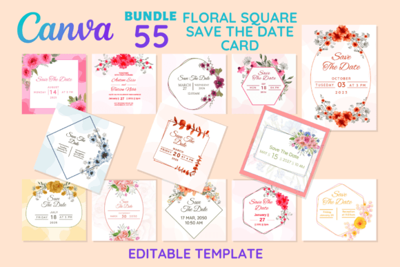 Download 55 Floral Square Save the Date Card - Date Collection